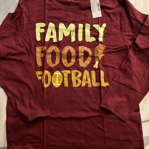 NWT, kids size large “food, family, football” long sleeve